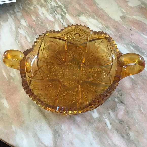 Vintage amber glass candy dish w/ handles